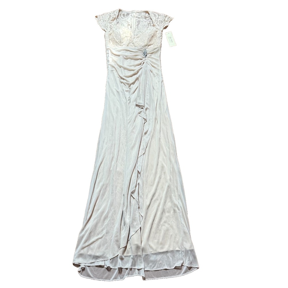 ivory Lace‎ Ruched Formal Bridesmaid Wedding Guest Evening Gown S